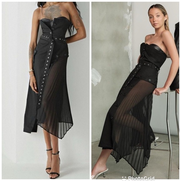 Rokh x H&M Bandeau Dress With Leather Bra Black - Picture 2 of 16